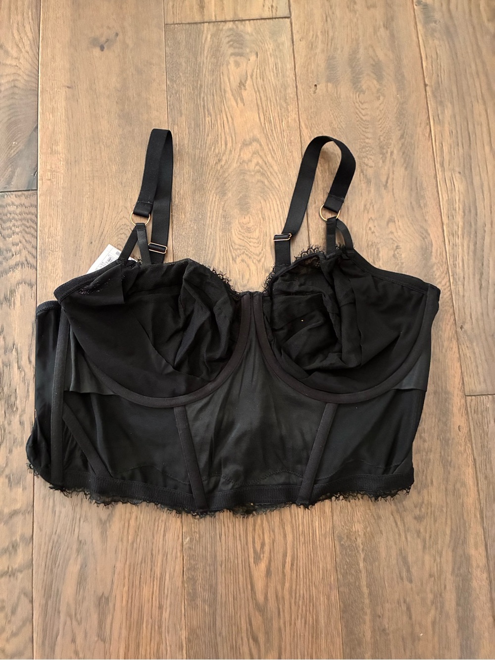 Auden Black Lace Satin Silk Longline Underwire Bralette Bra